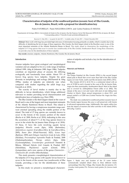 Characterization of Tadpoles of the Southward Portion (Oceanic Face) of Ilha Grande, Rio De Janeiro, Brazil, with a Proposal for Identification Key