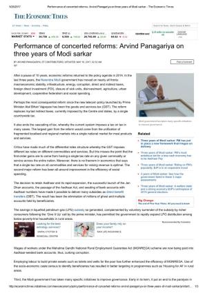 Arvind Panagariya on Three Years of Modi Sarkar ­ the Economic Times