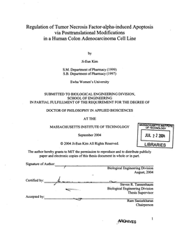 Regulation of Tumor Necrosis Factor-Alpha-Induced Apoptosis Via Posttranslational Modifications in a Human Colon Adenocarcinoma Cell Line