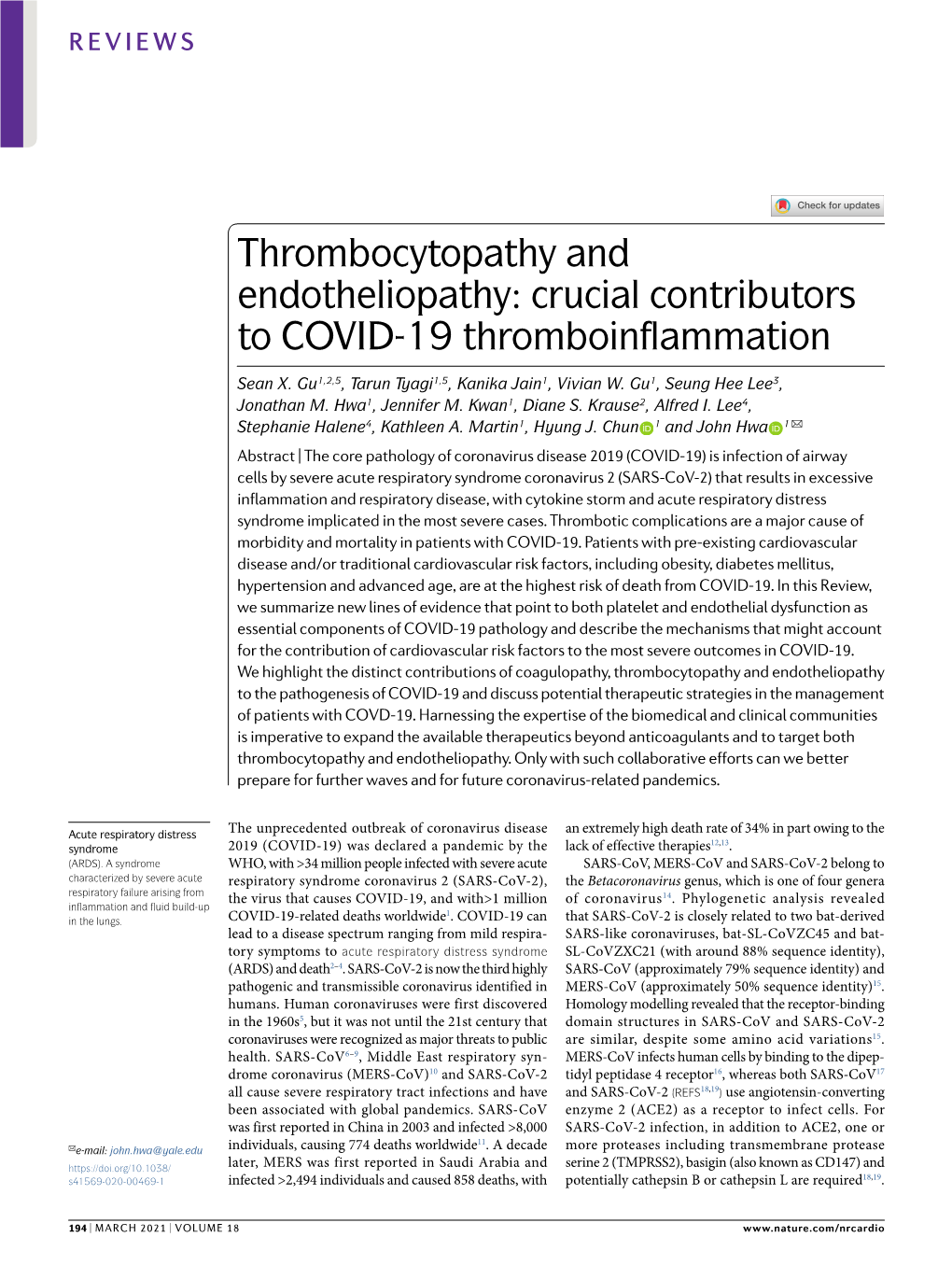 Crucial Contributors to COVID-19 Thromboinflammation