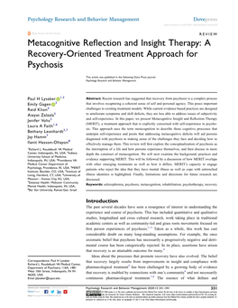 Metacognitive Reflection and Insight Therapy: a Recovery-Oriented