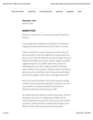 Maryk Fest | Oﬀice of the President
