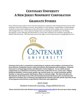 Centenary University Anew Jersey Nonprofit Corporation Graduate Studies