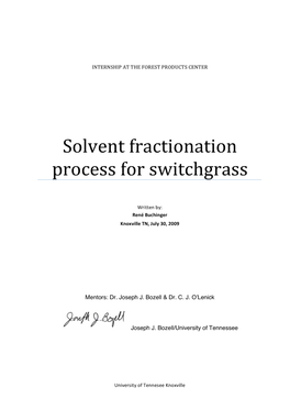 Solvent Fractionation Process for Switchgrass