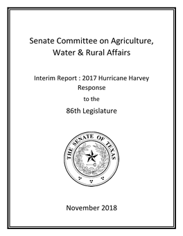 Interim Report : 2017 Hurricane Harvey Response to the 86Th Legislature