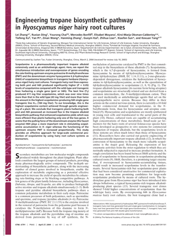 Engineering Tropane Biosynthetic Pathway in Hyoscyamus Niger Hairy Root Cultures