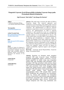Pengaruh Corporate Social Responsibility Terhadap Corporate Image Pada Perusahaan Rokok Di Indonesia