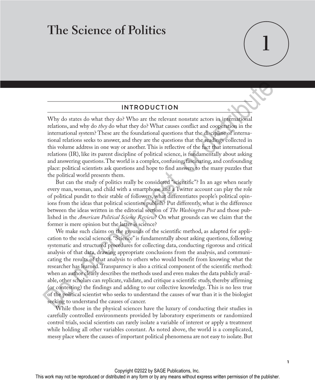 CHAPTER 1 the Science of Politics 3 Copyright ©2022 by SAGE Publications, Inc