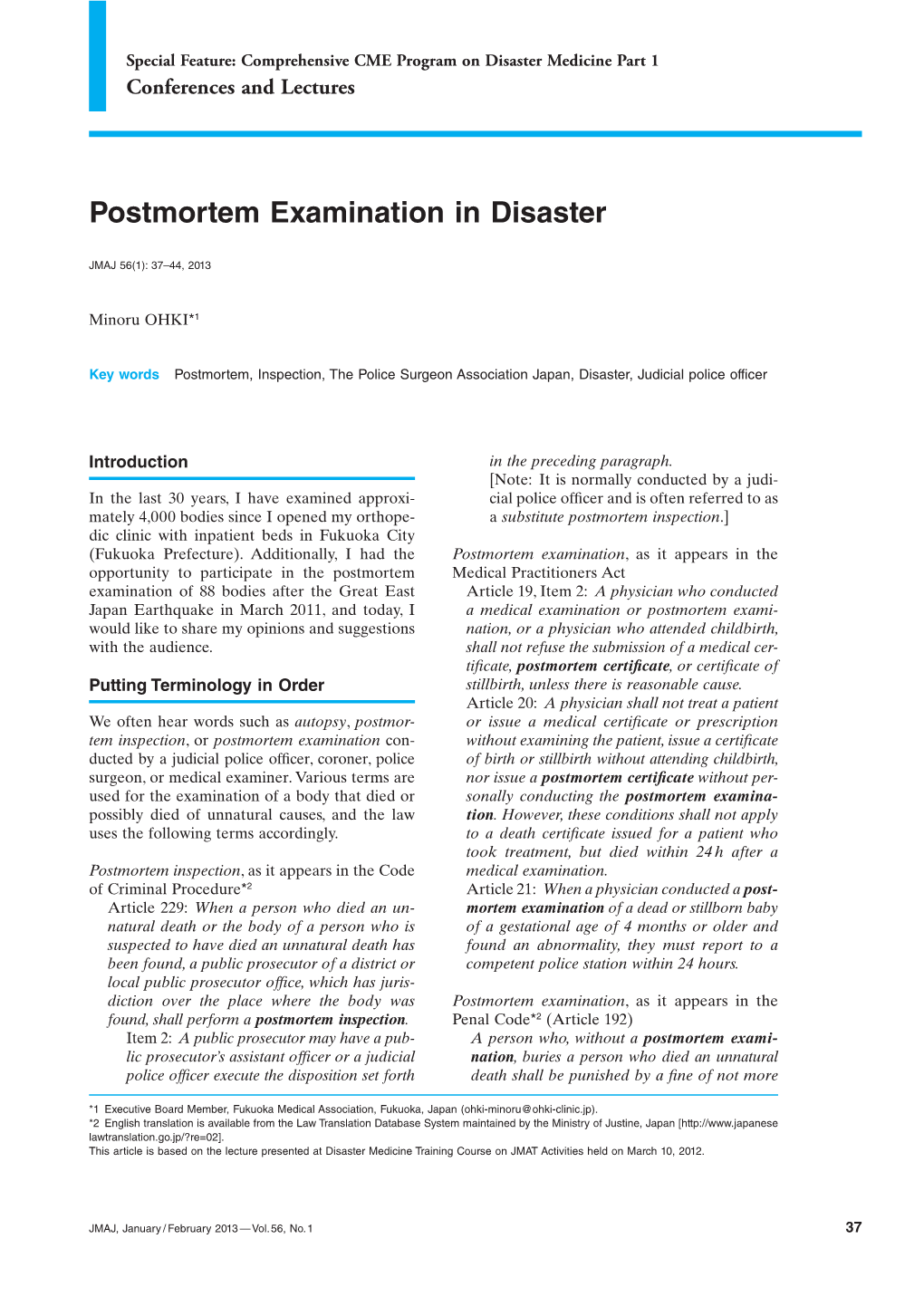 Postmortem Examination in Disaster