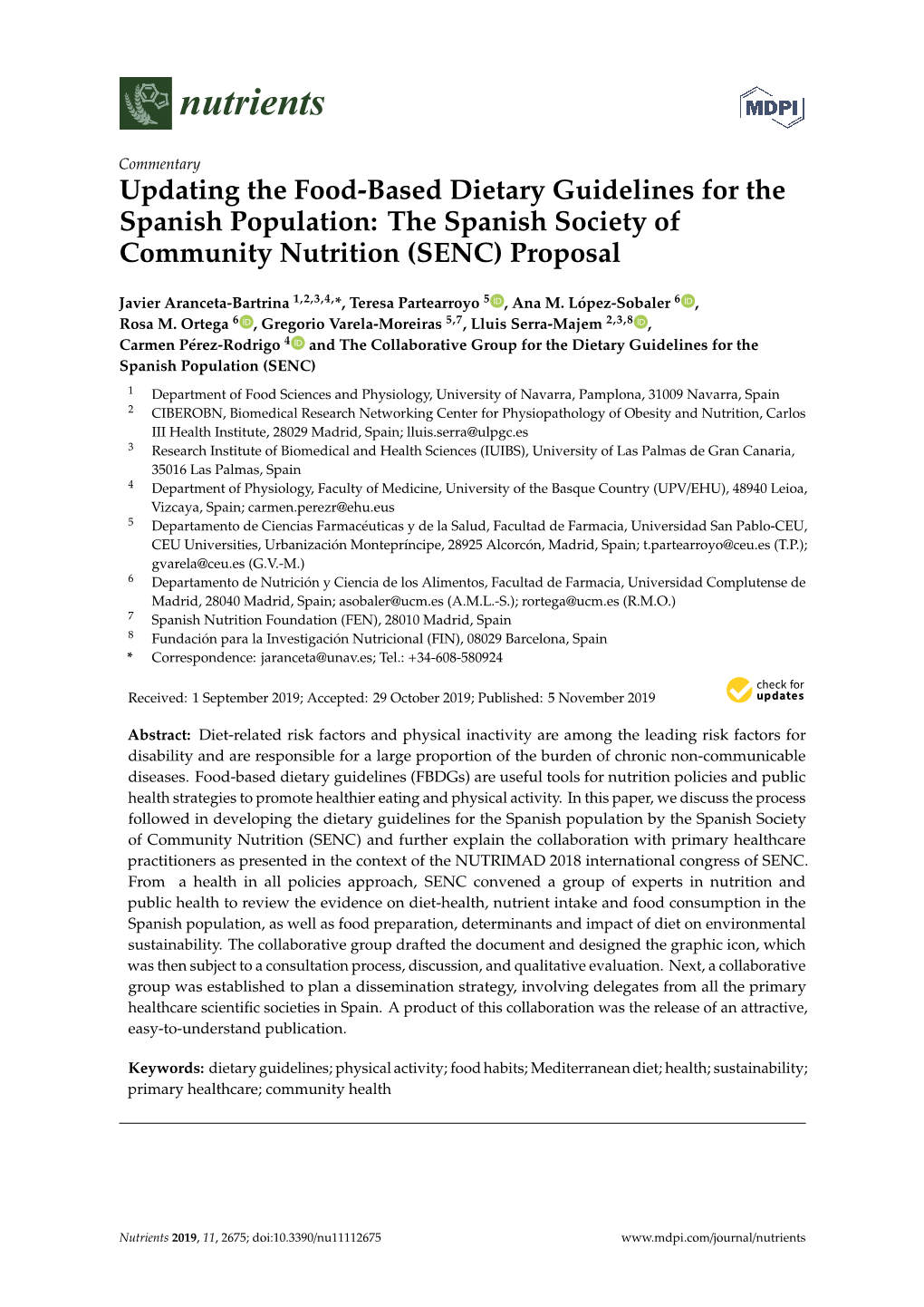 Updating the Food-Based Dietary Guidelines for the Spanish Population: the Spanish Society of Community Nutrition (SENC) Proposal