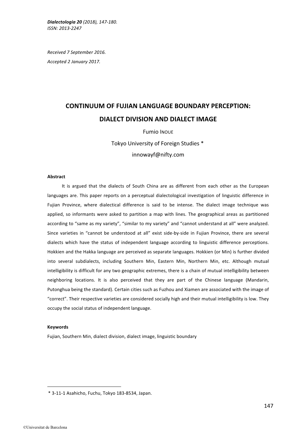 Continuum of Fujian Language Boundary Perception: Dialect Division and Dialect Image