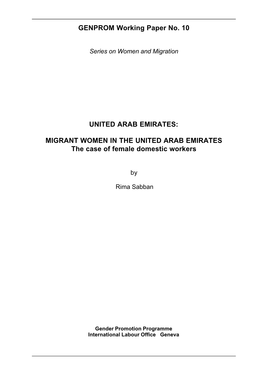 MIGRANT WOMEN in the UNITED ARAB EMIRATES the Case of Female Domestic Workers
