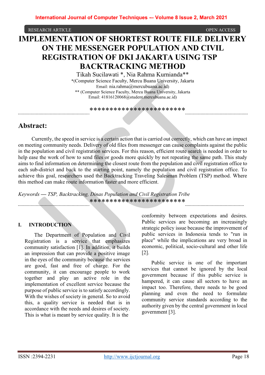 Implementation of Shortest Route File Delivery on the Messenger Population and Civil Registration of Dki Jakarta Using Tsp Backt