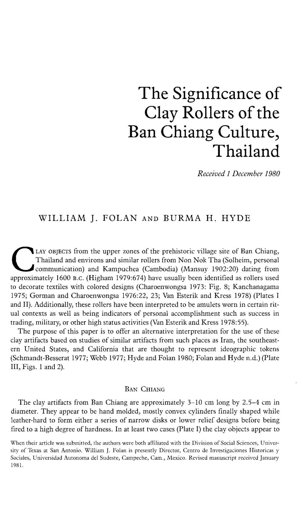 The Significance of Clay Rollers of the Ban Chiang Culture, Thailand