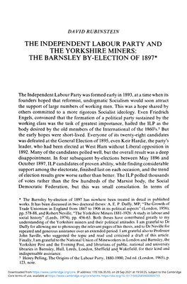 The Independent Labour Party and the Yorkshire Miners: the Barnsley By-Election of 1897*