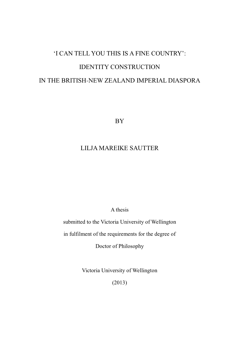 Identity Construction in the British-New Zealand Imperial Diaspora by Lilja Mareike