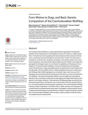 From Wolves to Dogs, and Back: Genetic Composition of the Czechoslovakian Wolfdog