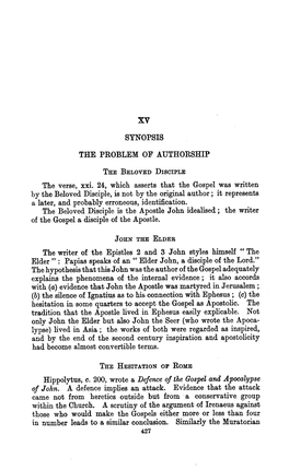 SYNOPSIS the PROBLEM of AUTHORSHIP the Verse, Xxi. 24