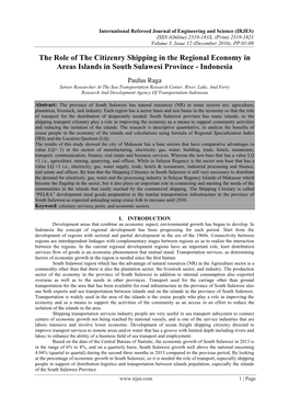 The Role of the Citizenry Shipping in the Regional Economy in Areas Islands in South Sulawesi Province - Indonesia