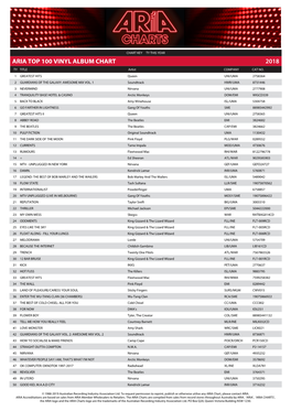 ARIA TOP 100 VINYL ALBUM CHART 2018 TY TITLE Artist COMPANY CAT NO