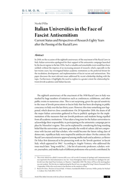 Italian Universities in the Face of Fascist Antisemitism Current Status and Perspectives of Research Eighty Years After the Passing of the Racial Laws