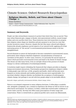 Religious Identity, Beliefs, and Views About Climate Change