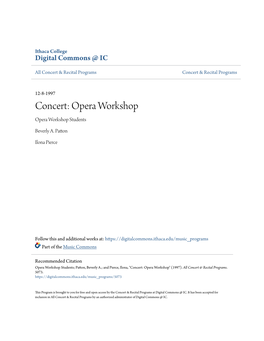 Concert: Opera Workshop Opera Workshop Students