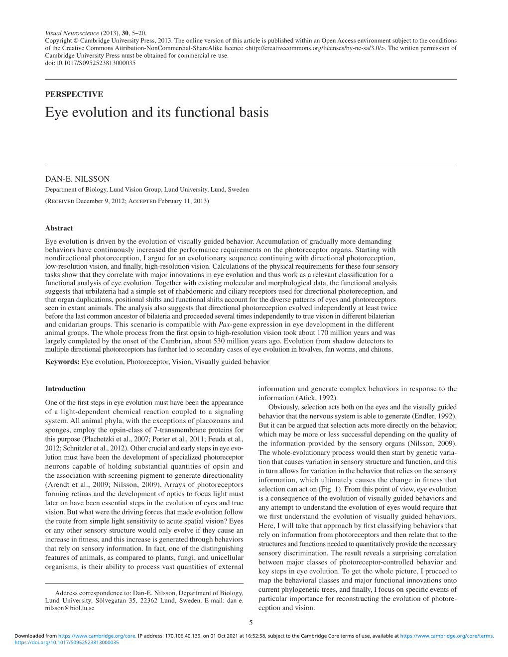 Eye Evolution and Its Functional Basis