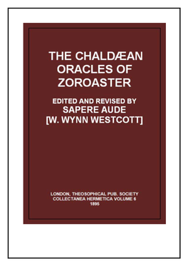 Chaldean Oracles of Zoroaster by W