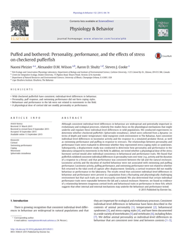 Puffed and Bothered: Personality, Performance, and the Effects of Stress on Checkered Pufferﬁsh