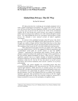 Global Data Privacy: the EU Way 8 Forthcoming 94 NYU Law Review -- (2019) Do Not Quote Or Cite Without Permission