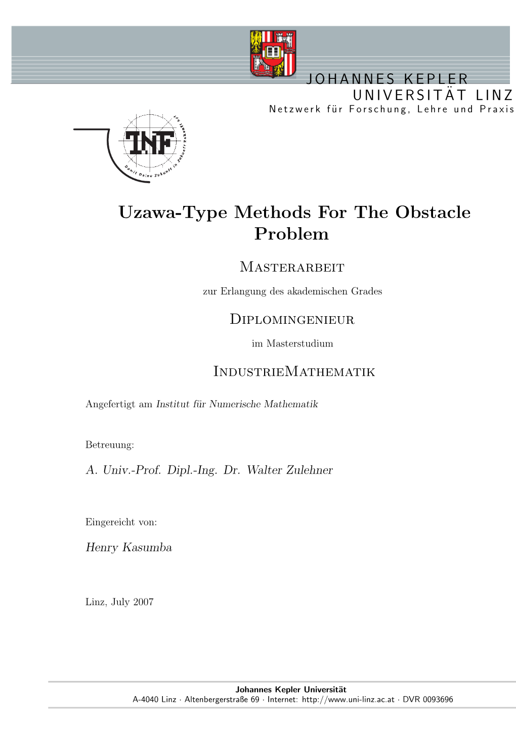 Uzawa-Type Methods for the Obstacle Problem Masterarbeit