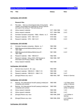 Harvey Cashore Fonds Inventory #640