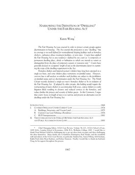 Narrowing the Definition of “Dwelling” Under the Fair Housing Act