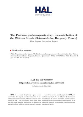 The Panthera Gombaszogensis Story: the Contribution of the Château Breccia (Saône-Et-Loire, Burgundy, France) Alain Argant, Jacqueline Argant