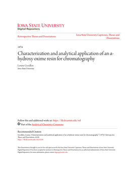 Hydroxy Oxime Resin for Chromatography Louise Goodkin Iowa State University