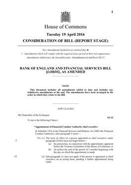 Bank of England and Financial Services Bill [Lords], As Amended