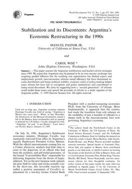 Stabilization and Its Discontents: Argentina's Economic Restructuring in the 1990S