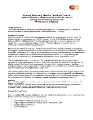 Industry Pharmacy Practice Certificate Course