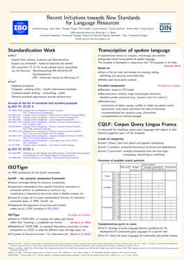 Standardization Work Isotiger Transcription of Spoken Language CQLF: Corpus Query Lingua Franca