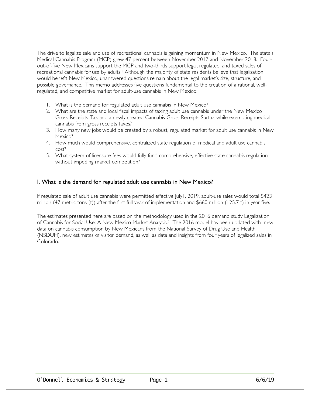 I. What Is the Demand for Regulated Adult Use Cannabis in New Mexico?