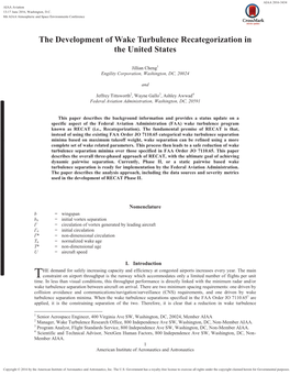 The Development of Wake Turbulence Re-Categorization in the United States