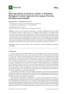 A Potential Biological Control Agent for Sri Lankan Privet in the Mascarene Islands