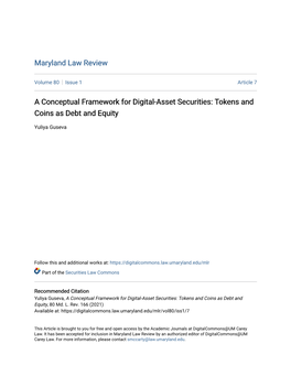 A Conceptual Framework for Digital-Asset Securities: Tokens and Coins As Debt and Equity