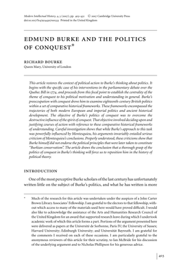 Edmund Burke and the Politics of Conquest∗ Richard Bourke Queen Mary, University of London