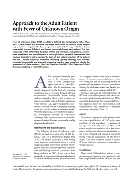 Approach to the Adult Patient with Fever of Unknown Origin ALAN R