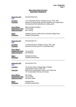 Date: 26/06/2020 Page 1 Mole Valley District Council Applications