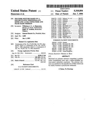 United States Patent (19) 11 Patent Number: 5,318,854 Hamersma Et Al