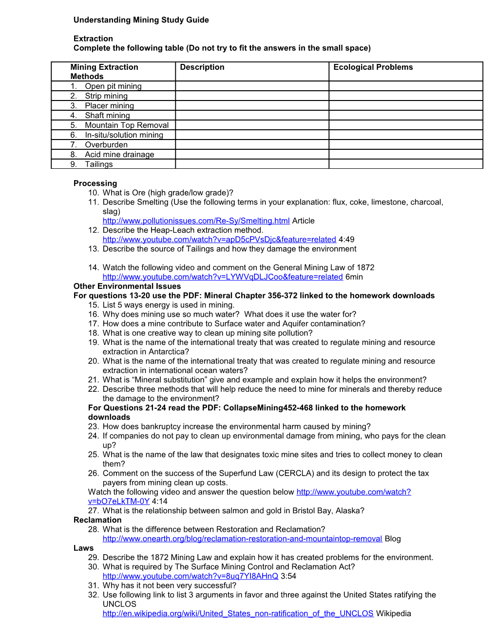 Understanding Mining Study Guide