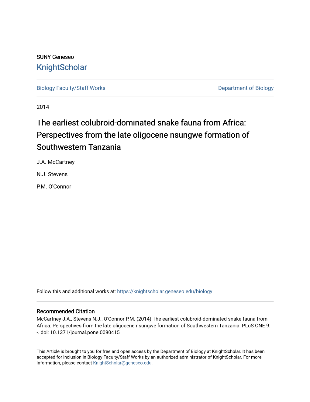 Perspectives from the Late Oligocene Nsungwe Formation of Southwestern Tanzania